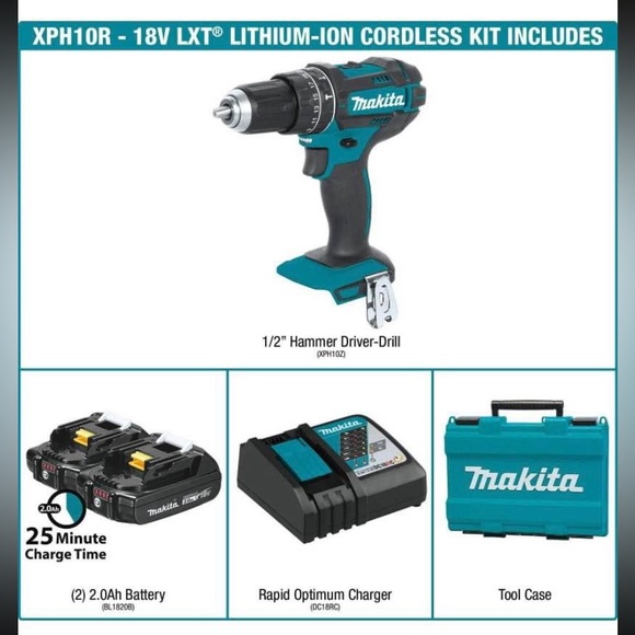 MAKITA XPH10 18V Compact Lithium-Ion Cordless 1/2 inch Hammer Driver-Drill Kit - Picture 3 of 7